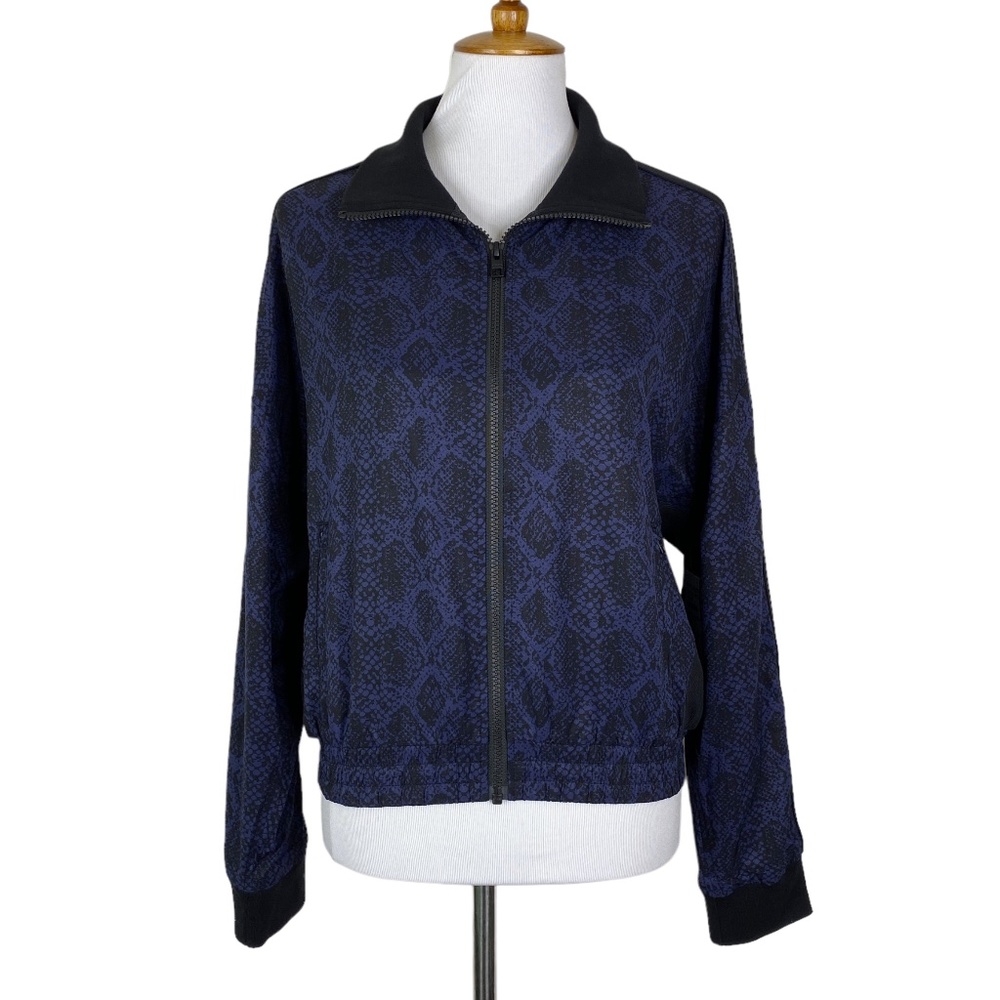 NWT Athleta Brooklyn Track Bomber Jacket Sz. Small Blue Python Snake Print